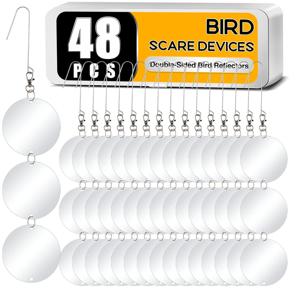 XPCARE 48-pcs bird scare discs set for outdoor protection against birds.