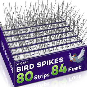 XPCARE 80-feet bird spikes package on balcony to deter roosting pigeons and droppings.