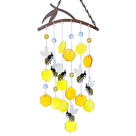 X-PREK Bees Wind Chimes outdoor art glow in sunlight.