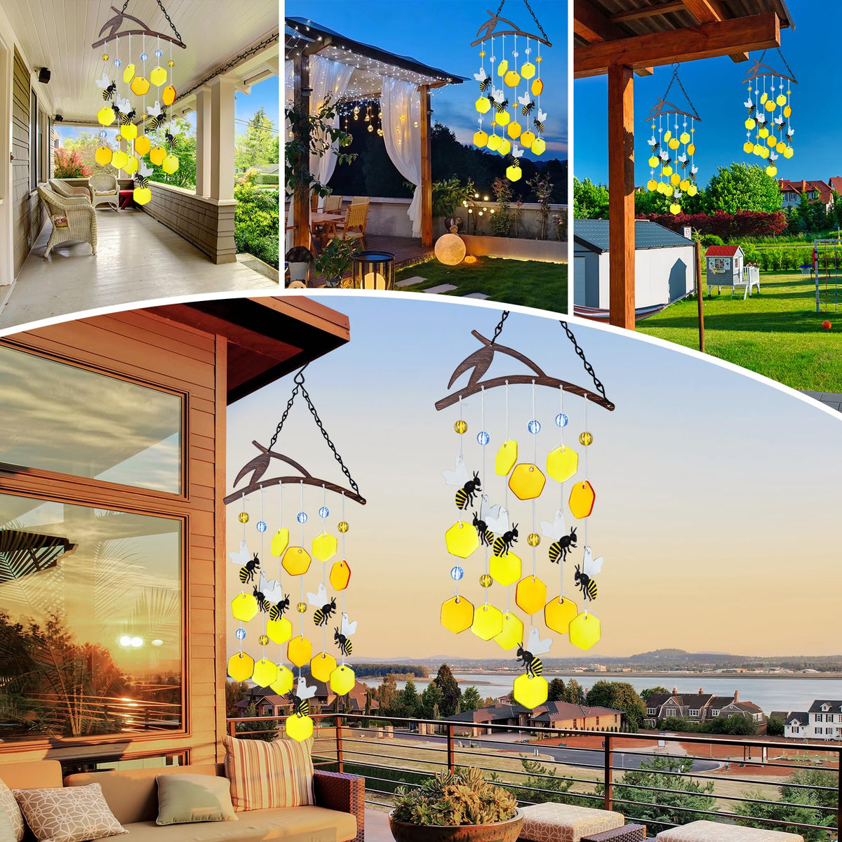 X-PREK Bees Wind Chimes for yard decor creates tranquil accents.