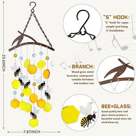 X-PREK stained-glass bees detail captures sun, enhancing garden ambience.