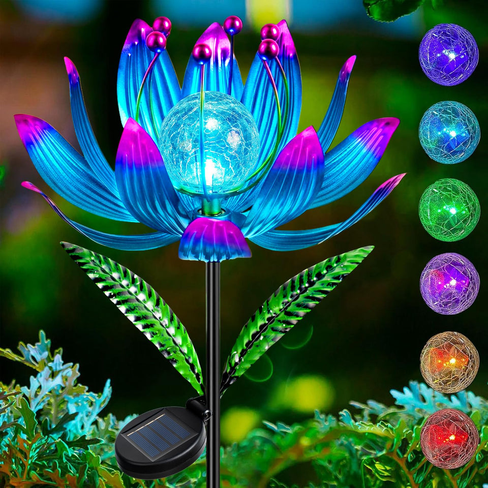 XPSCOCO solar wind spinner with lotus petals enhances yard movement and curb appeal