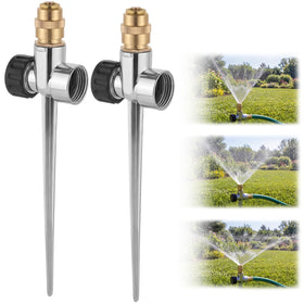 XRBZYQA lawn sprinkler with aluminum base and brass nozzle for durability.