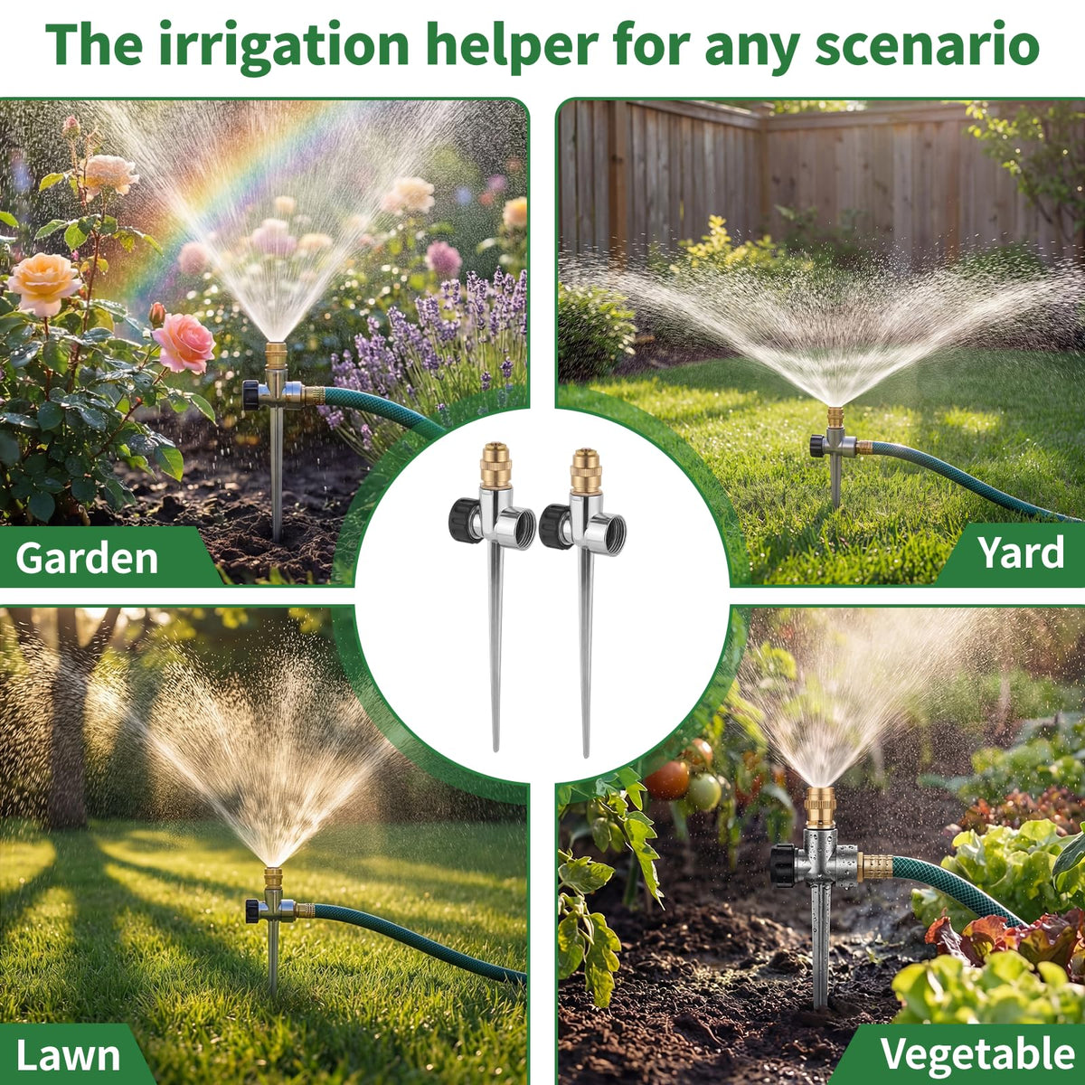 XRBZYQA lawn sprinkler connects to standard hoses for easy irrigation.