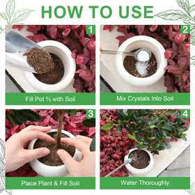 XSEINO moisture-retaining crystals are simple to mix into soil before watering.