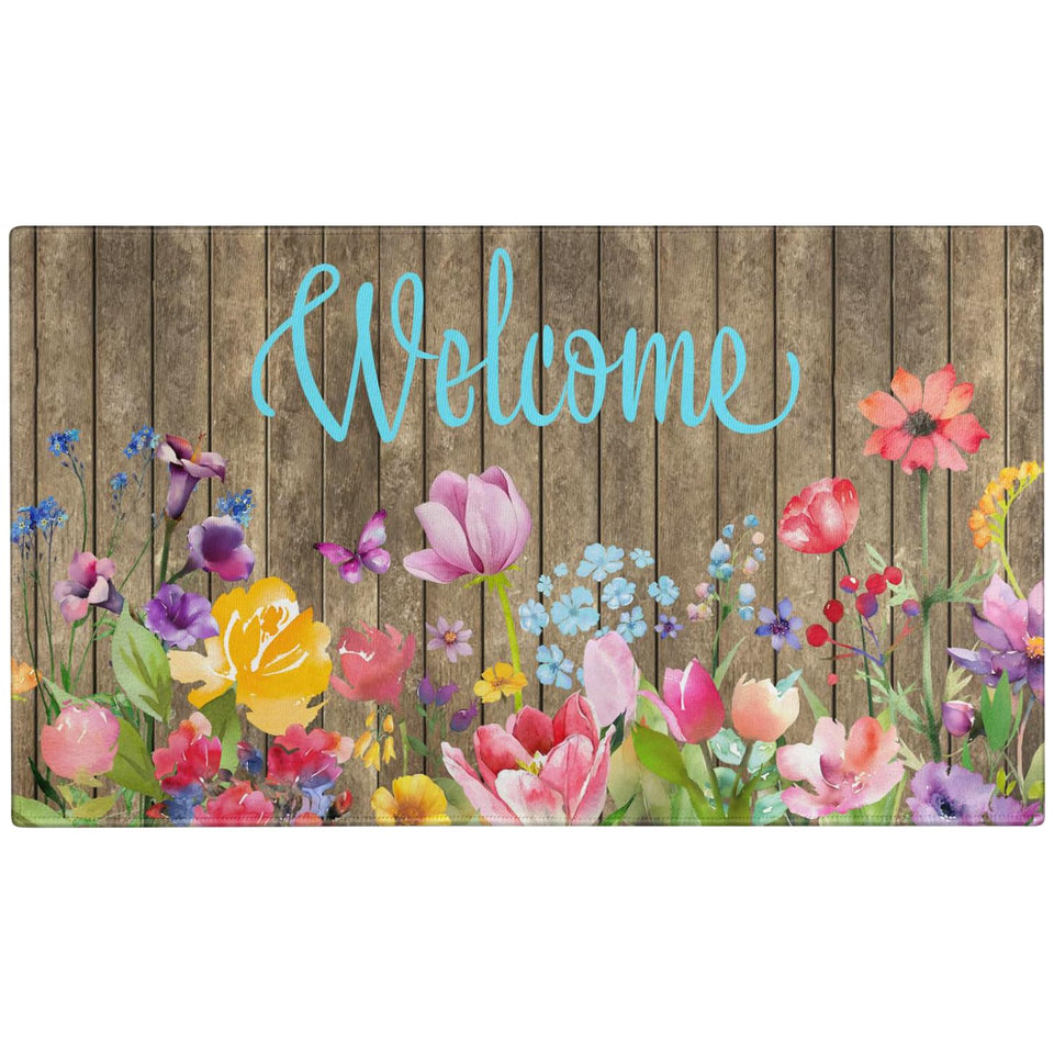 Xsinufn spring-summer door mat with watercolor flowers, bright entry and dirt capture.