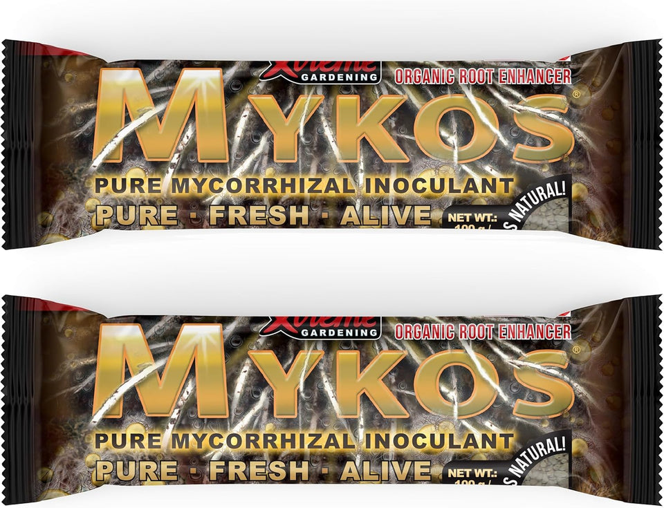 Xtreme Gardening Mykos granular inoculant bag promoting strong root growth for gardens.