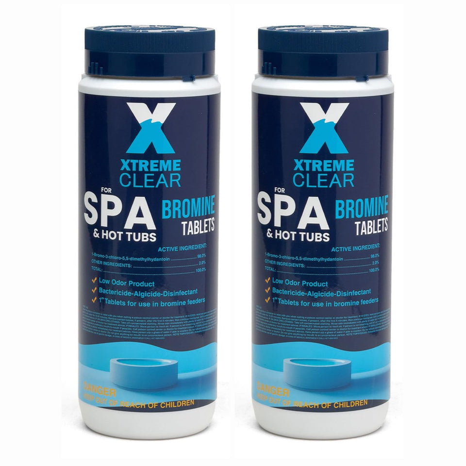 Xtremeclear bromine tablets in a spa floater ensuring steady sanitization.