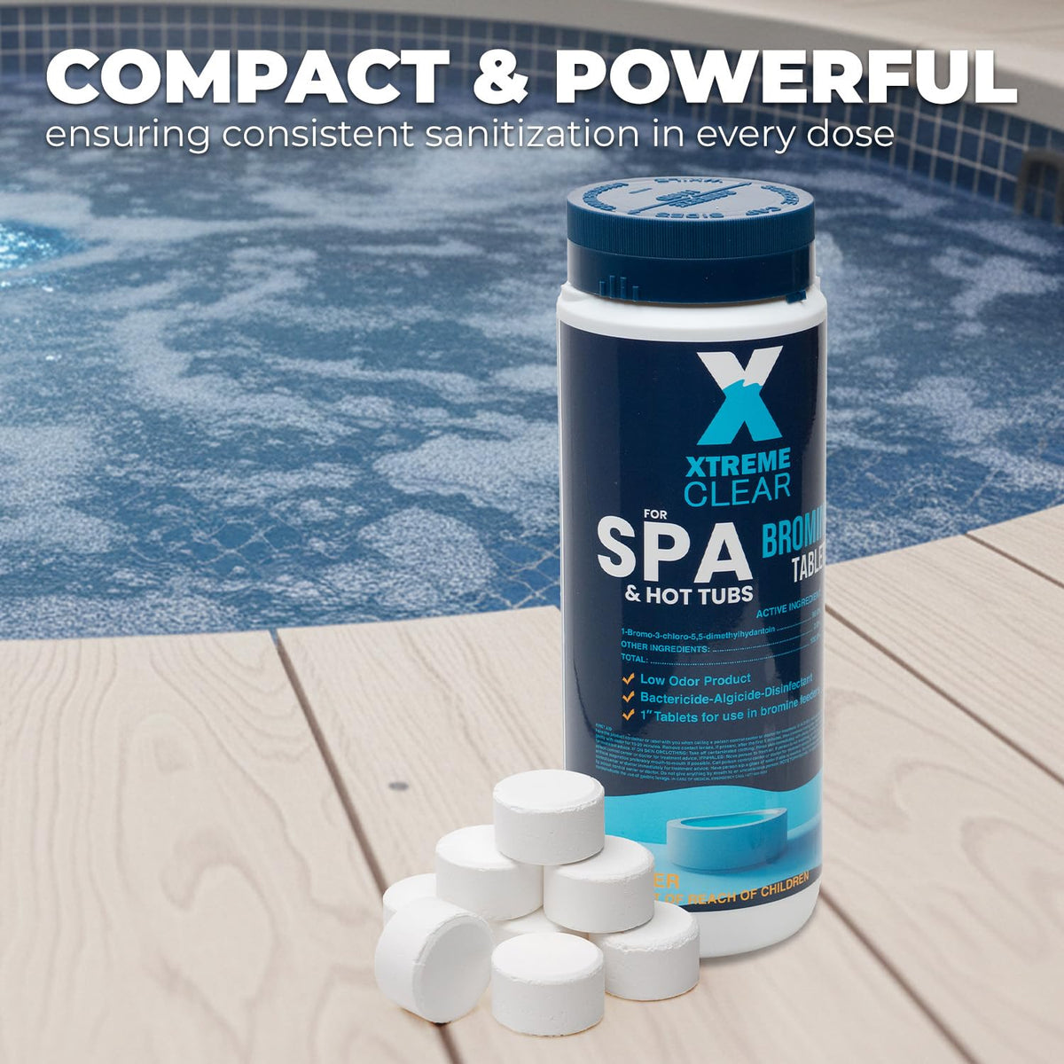 Xtremeclear spa bromine floater-ready design enables easy, consistent water care