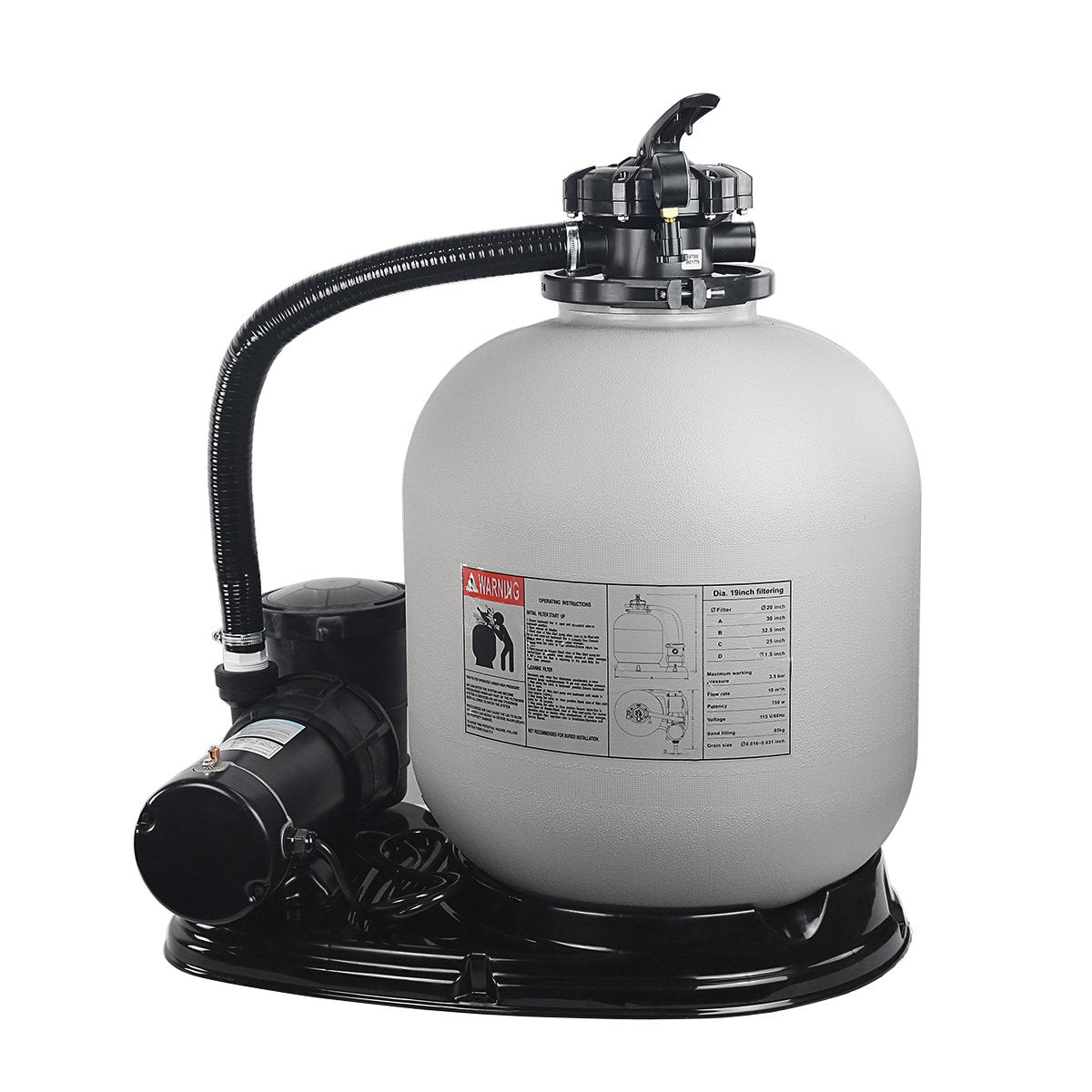 XtremepowerUS 19-inch sand filter pump assembly for efficient pool water filtration