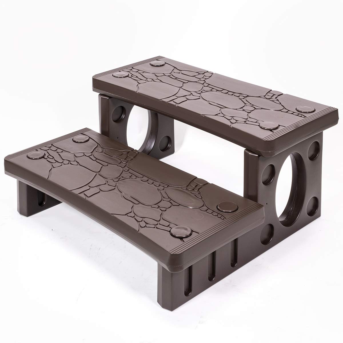 XtremepowerUS 2-Step spa steps mocha front view showing stable footing.