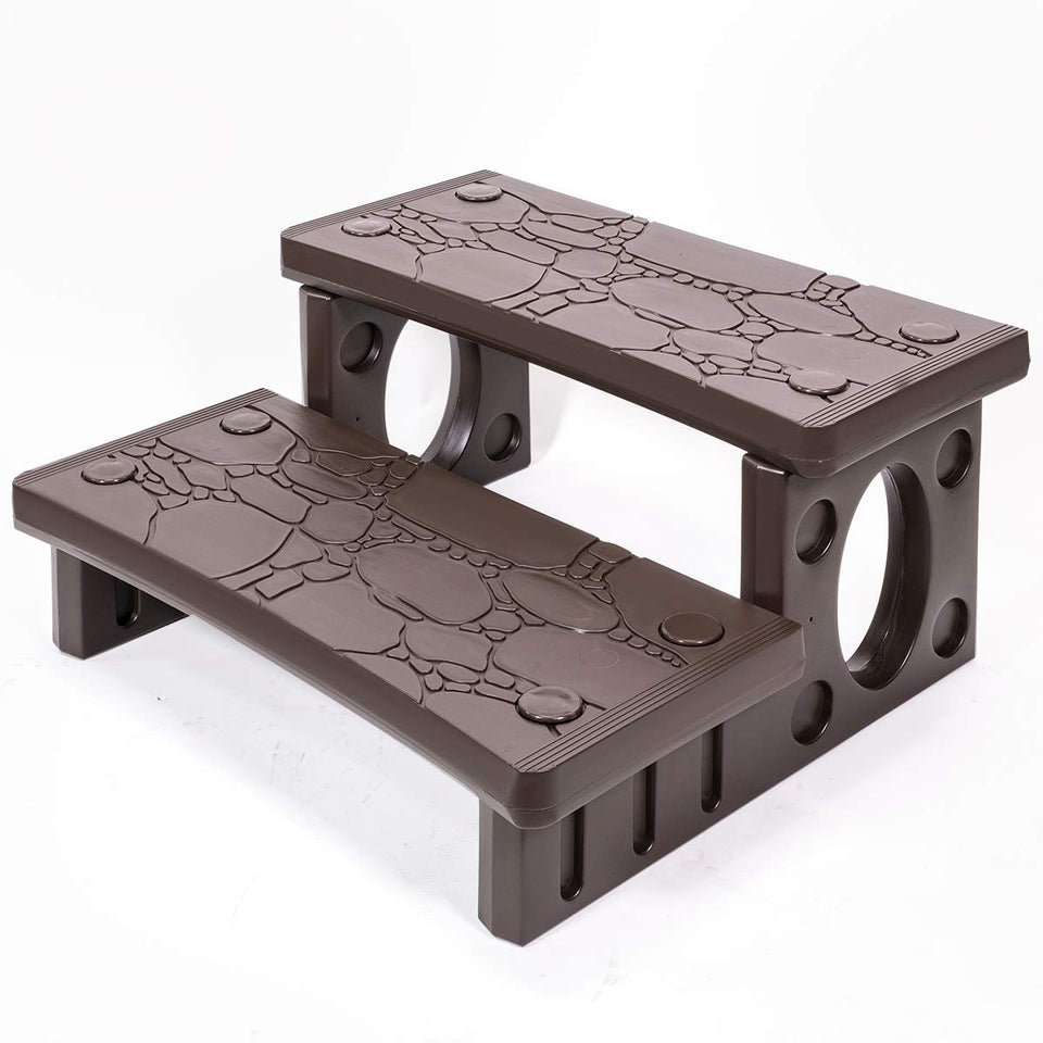 XtremepowerUS 2-Step spa steps mocha front view showing stable footing.