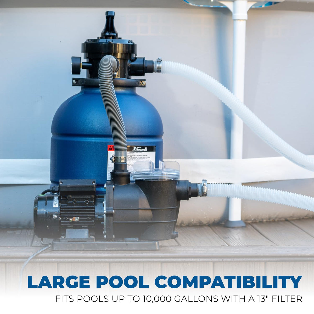 XtremepowerUS 3/4 HP pool pump front view ensures strong 2400 GPH circulation.