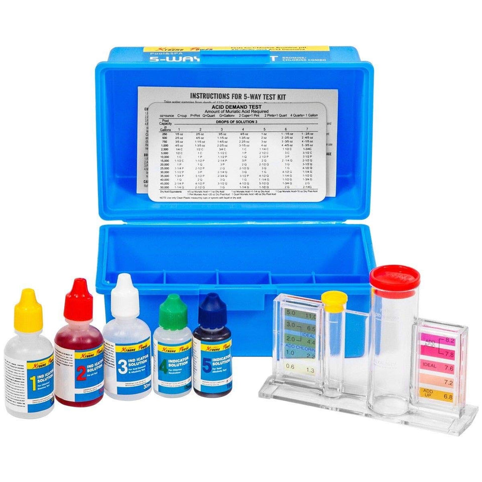 XtremepowerUS 5-Way Test Kit case, organized for easy pool chemical checks