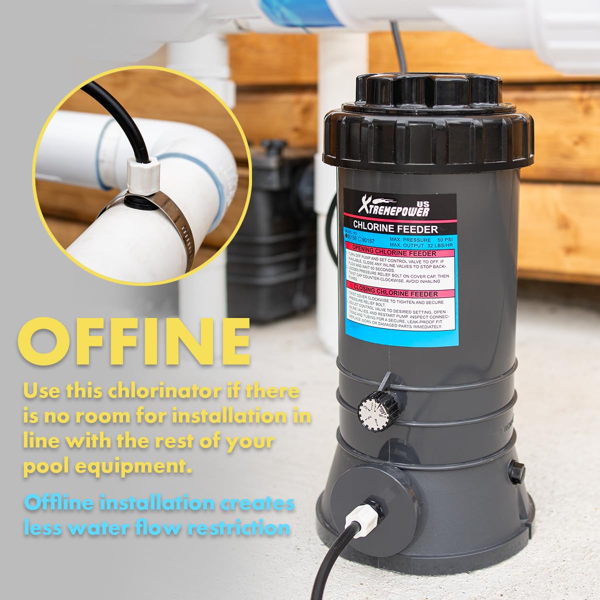 XtremepowerUS offline chlorinator dial knob demonstrating adjustable feed rate
