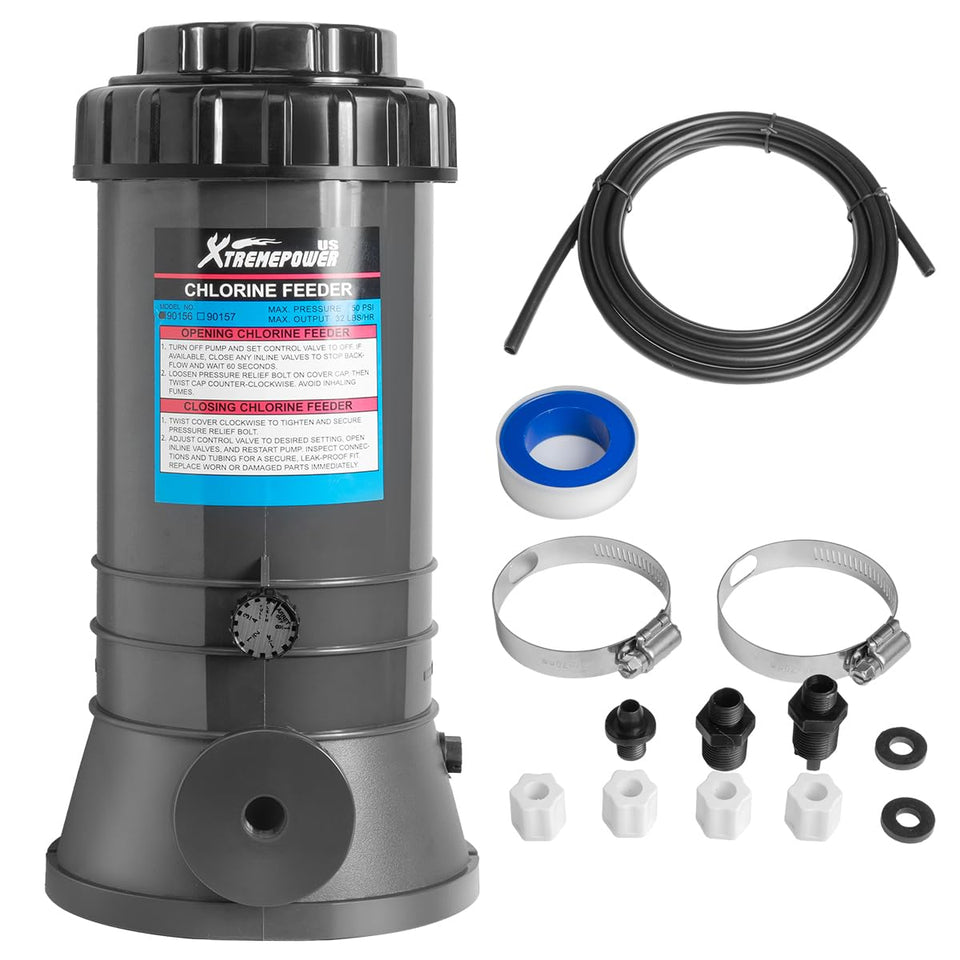 XtremepowerUS offline chlorinator front view showing compact dosing setup for pools
