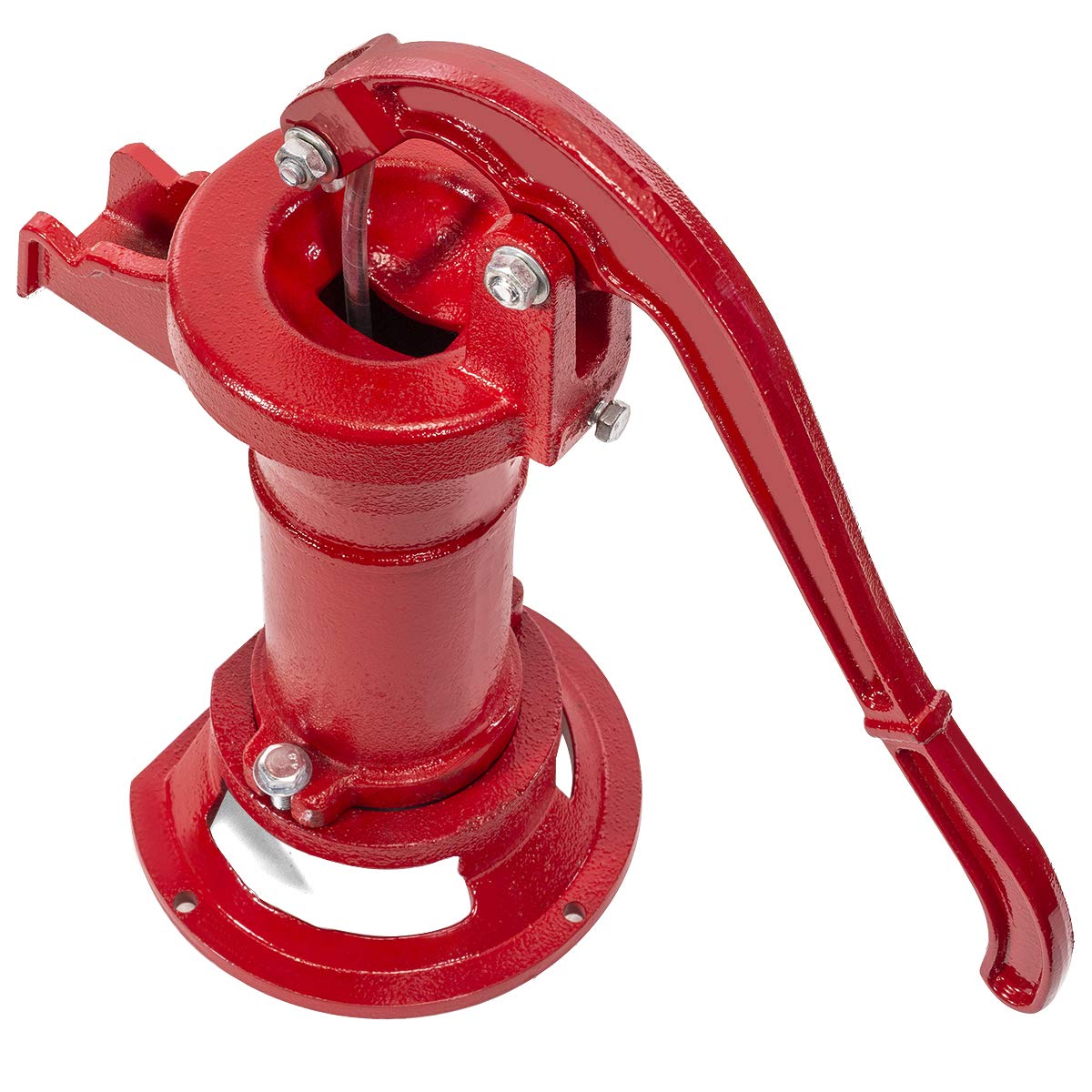 XtremepowerUS pump with hook spout prevents splashes when bucket is attached