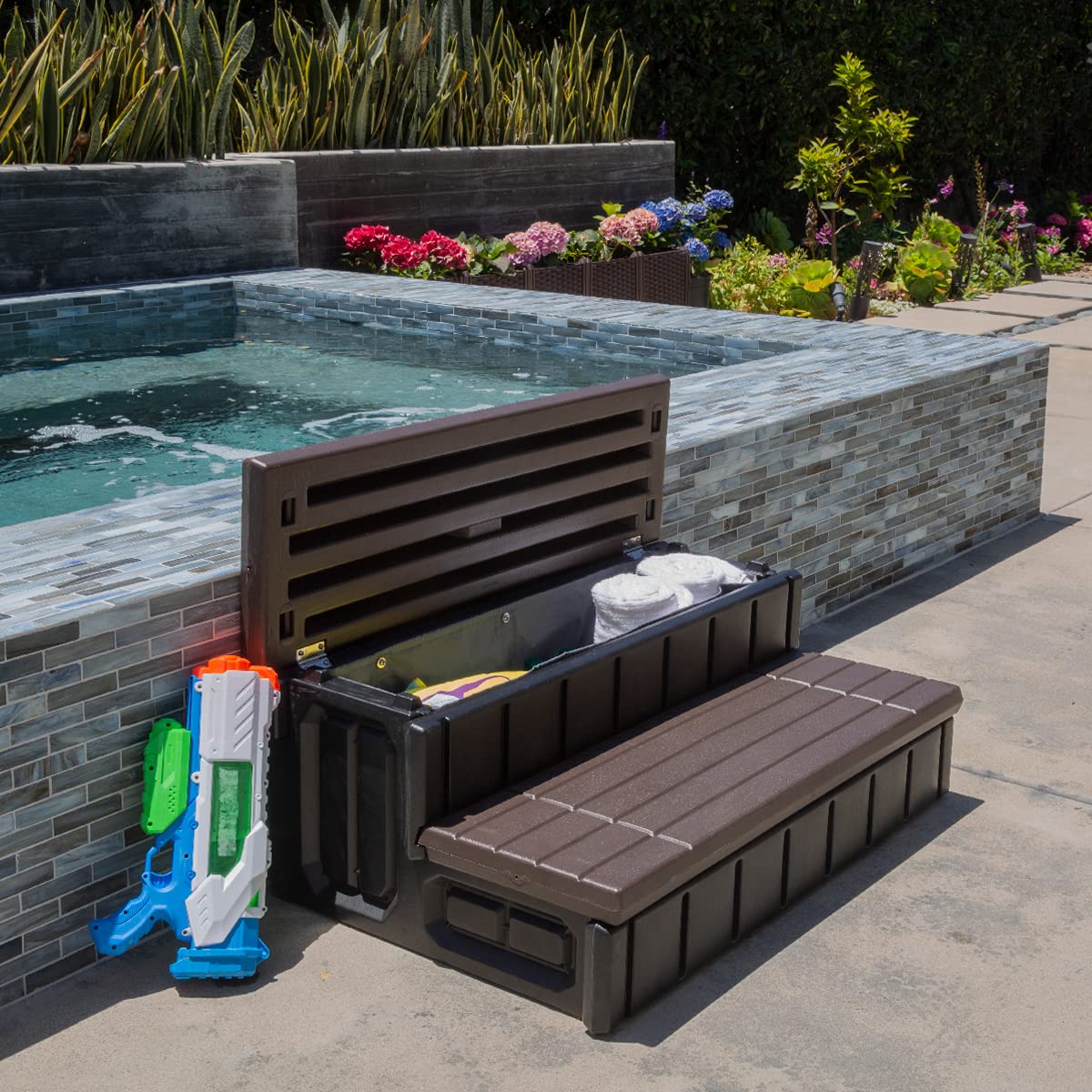 XtremepowerUS spa step with hinged tread and inside storage