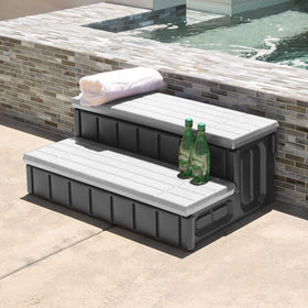 XtremepowerUS spa steps with textured non-slip treads for safe traction in wet conditions.