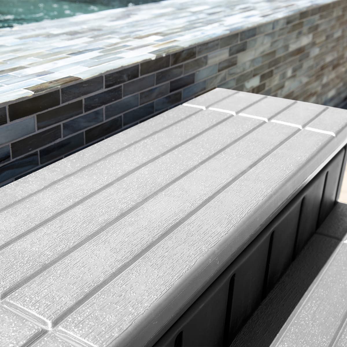 XtremepowerUS spa steps in grey, designed for outdoor use beside tubs or patios.