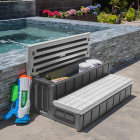 XtremepowerUS spa steps with storage compartments in grey, interior space shown for accessories.