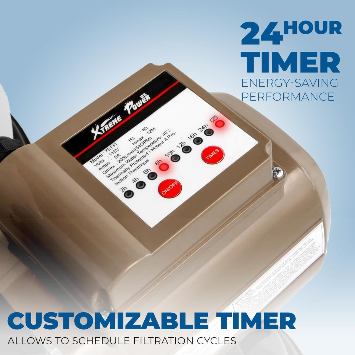 XtremepowerUS timer dial enabling automatic pool filtration scheduling