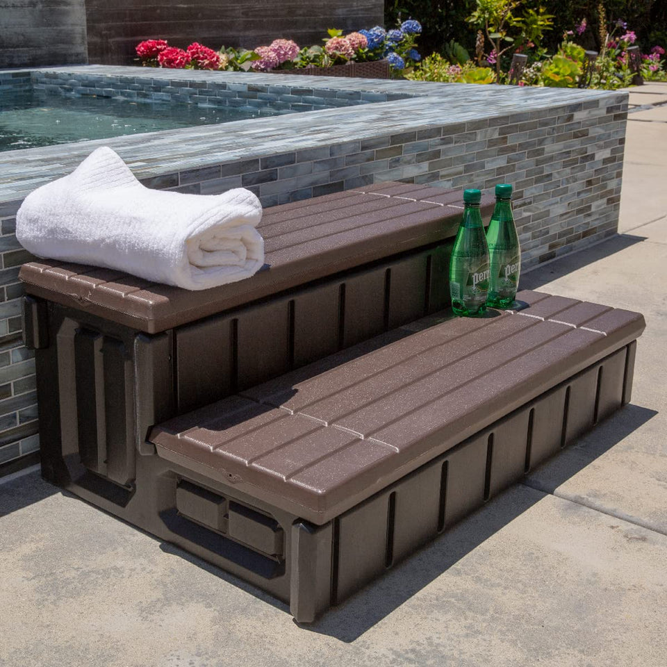 XtremepowerUS universal 2-slip step with open storage lid for spa accessories