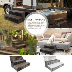 XtremepowerUS universal 2-step spa steps, hinged tread open, reveals roomy storage for towels and spa accessories.
