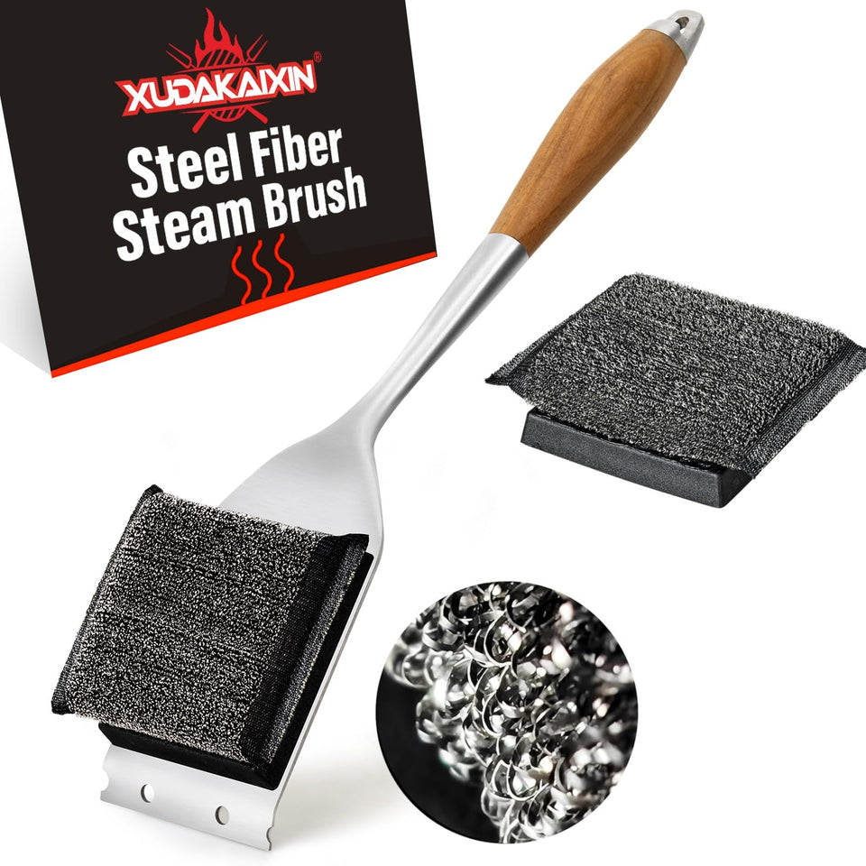 XUDAKAIXIN bristle-free grill brush with steam cleaning for quick residue removal.