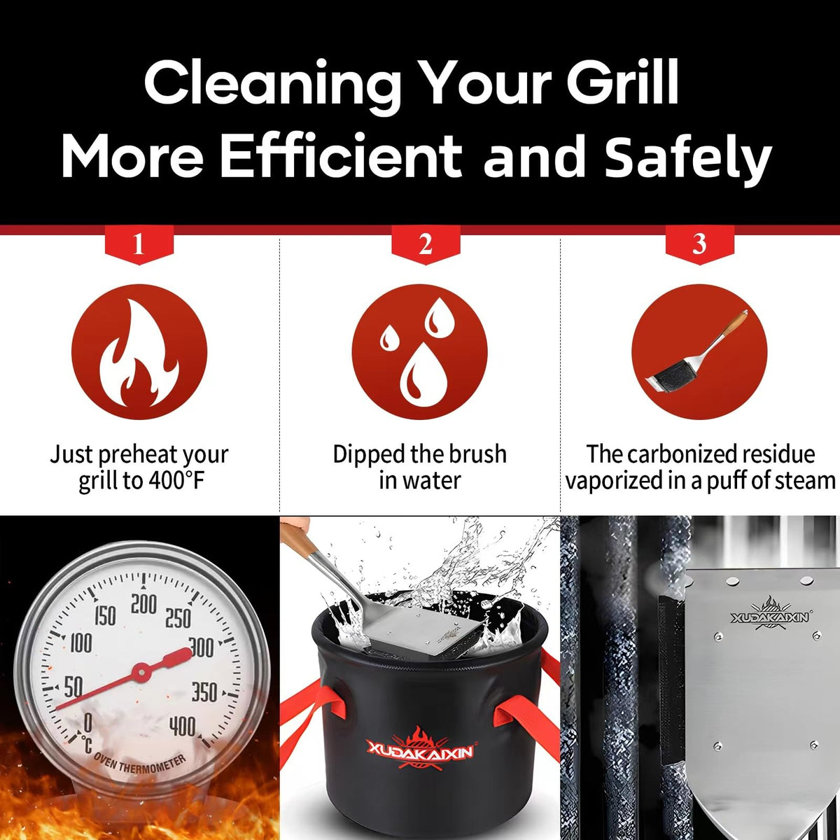 XUDAKAIXIN in-use steam cleaning on grill surface for quick results