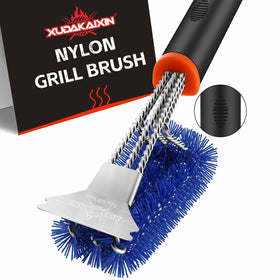 XUDAKAIXIN grill brush and scraper blue with safe nylon bristles protecting grates