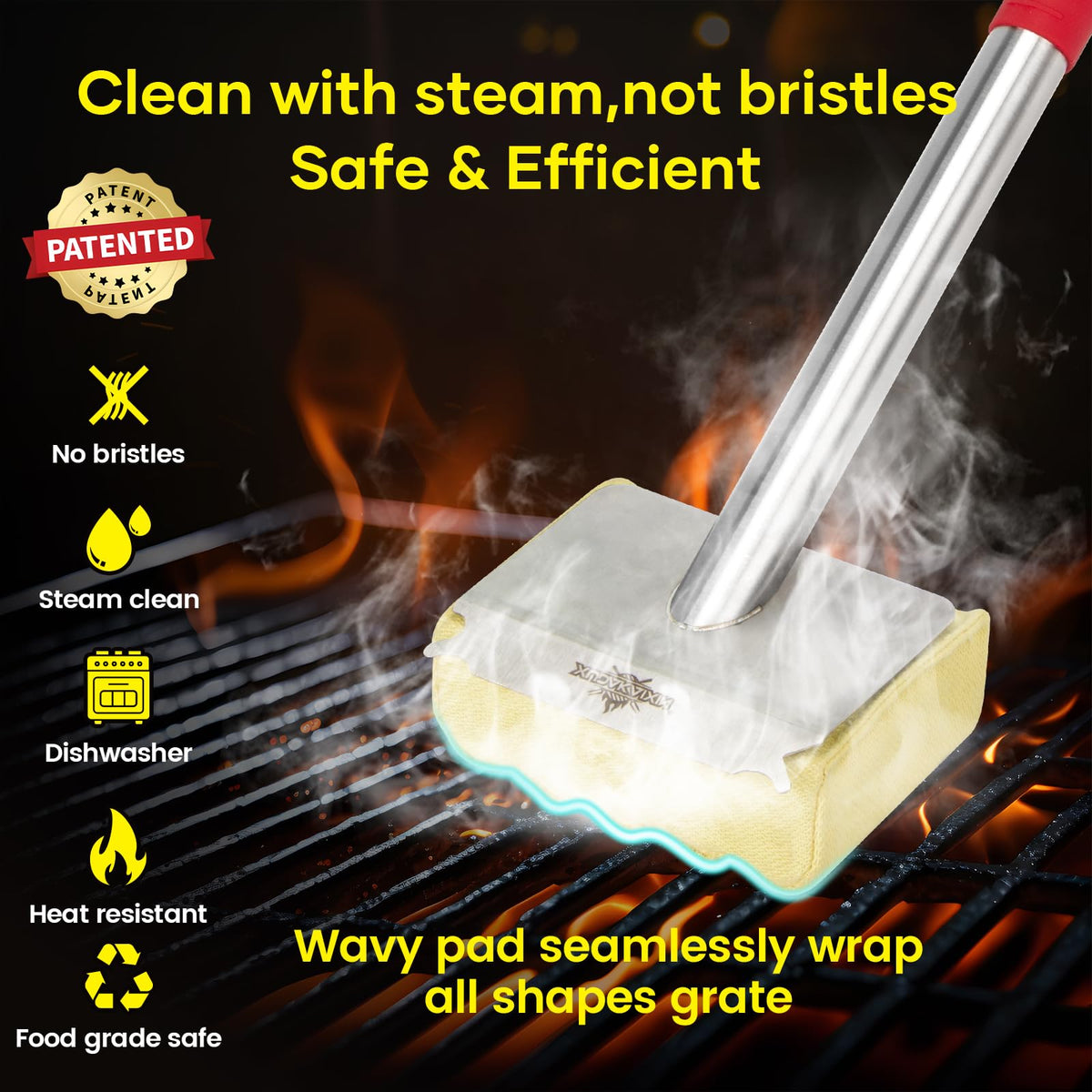 XUDAKAIXIN steam cleaning action vaporizes residue for quick, hygienic grill care.
