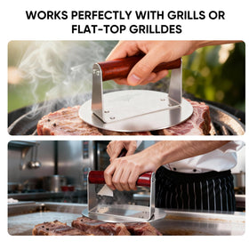 XUDAKAIXIN burger press flat surface reduces sticking for easy patty formation.