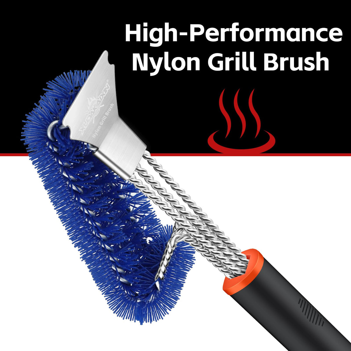 XUDAKAIXIN nylon bristles resist heat for durable, scratch-free grill upkeep