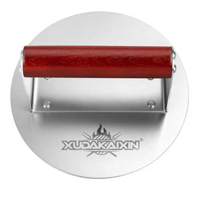 XUDAKAIXIN stainless steel smash burger press with a round surface for fast, even searing.