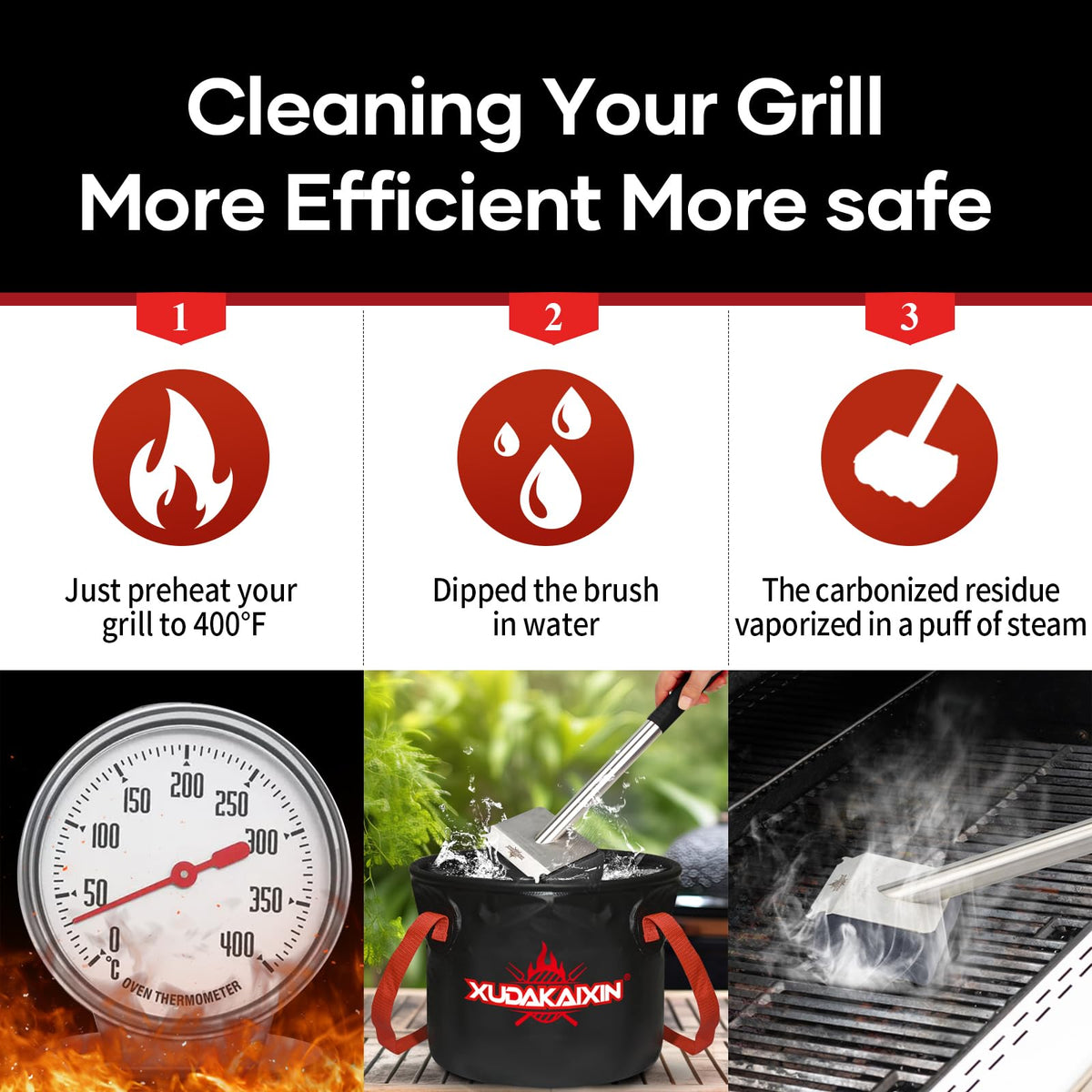 XUDAKAIXIN Steam Brush Works on all grill types including cast iron.