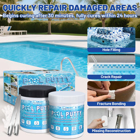 XUDOAI Pool Putty applied to a crack to seal and reinforce