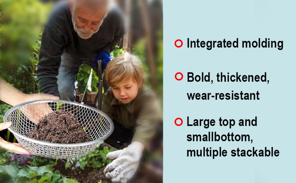 XULIFU 18inch sieve captures fine sawdust and grit for smoother soil.