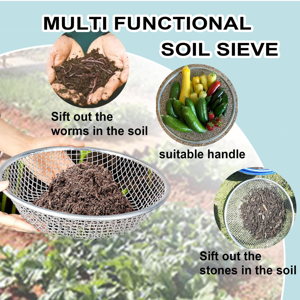 XULIFU galvanised sieve offers durable performance for heavy gardening tasks.