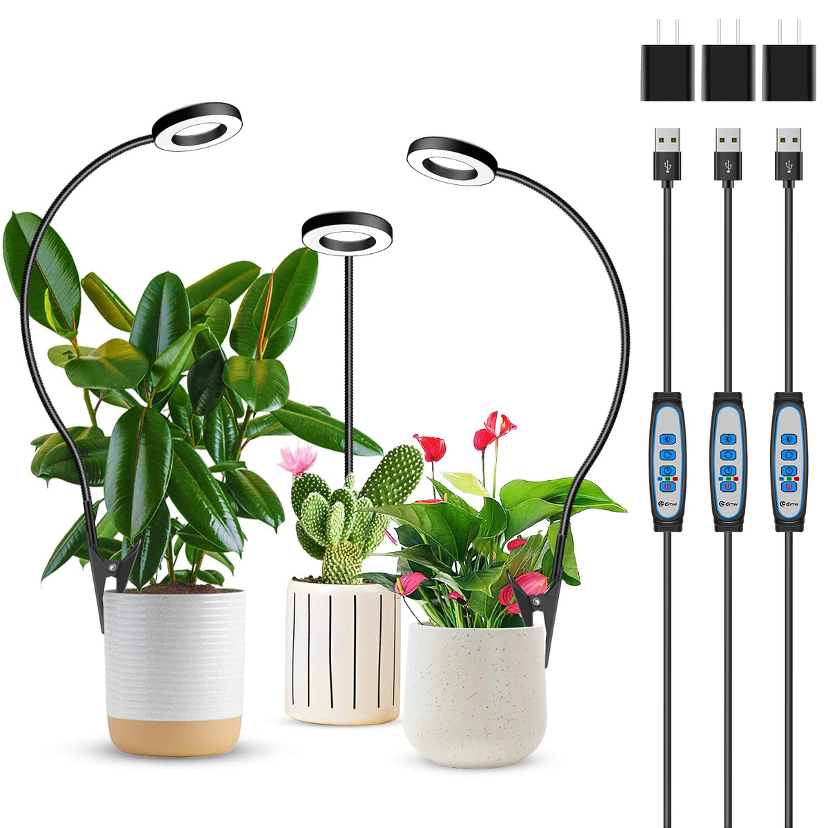 Xuligron clip-on plant light 3-pack for flexible pot or desk mounting.