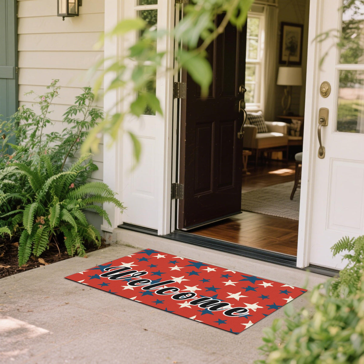 Xumuyin decorative patriotic mat enhances seasonal curb appeal.