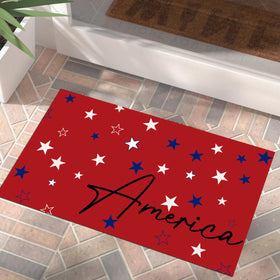 Xumuyin patriotic door mat with stars pattern helps keep dirt out at the front door.