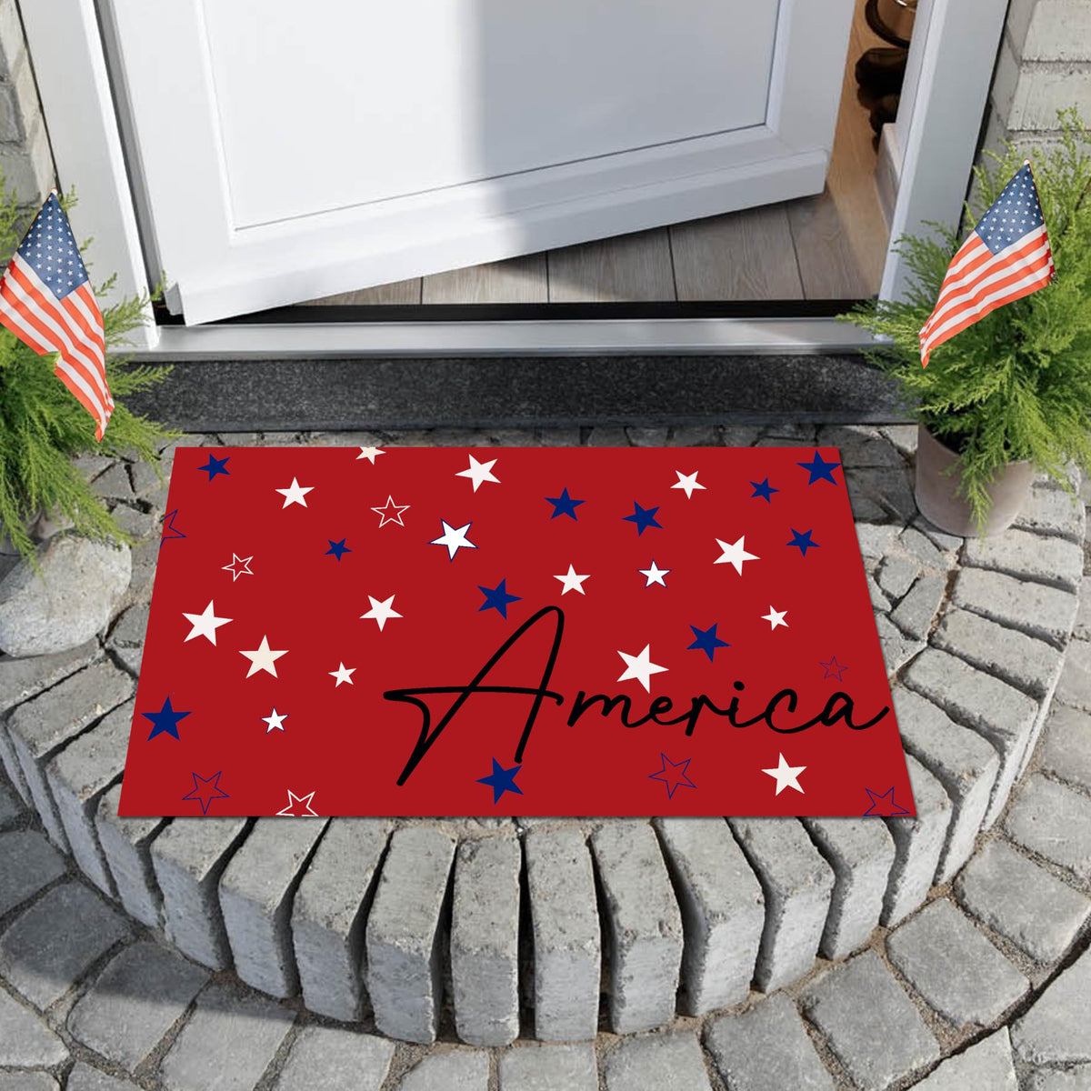 Xumuyin polyester front door mat offers soft feel and long-lasting color.