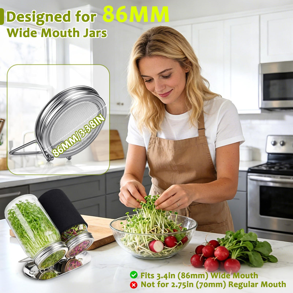 XUNWKONGG sprouting kit angled drain stand for minimal mess on the counter.