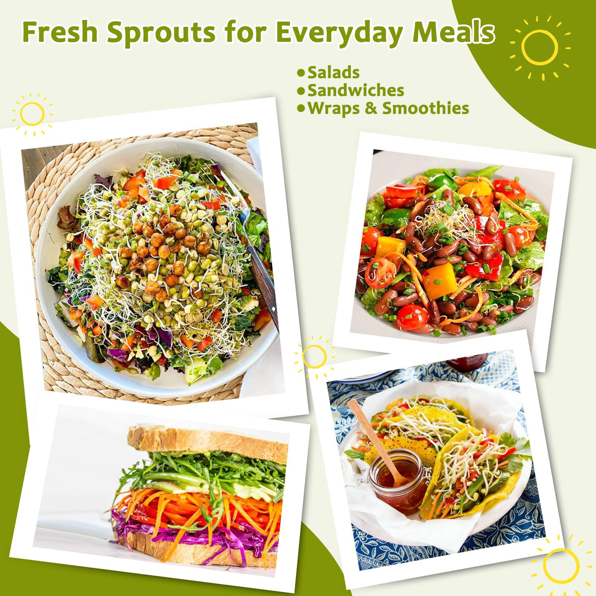 XUNWKONGG complete sprouting kit for varieties like alfalfa mung beans and lentils.