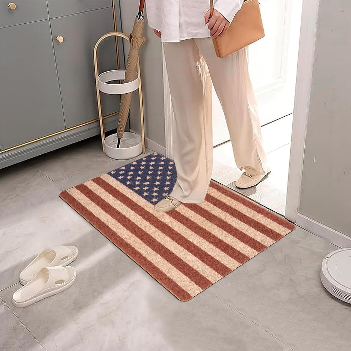 XuoAz patriotic front porch mat suited for outdoor use.