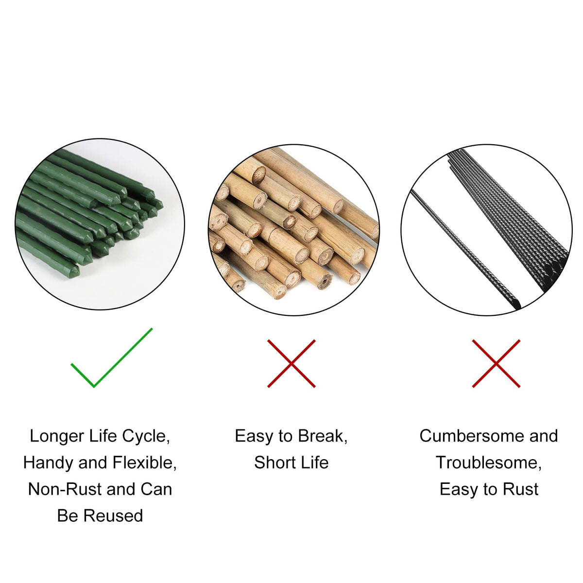 Xuwzenkl steel plant stakes with pointed end for easy soil insertion