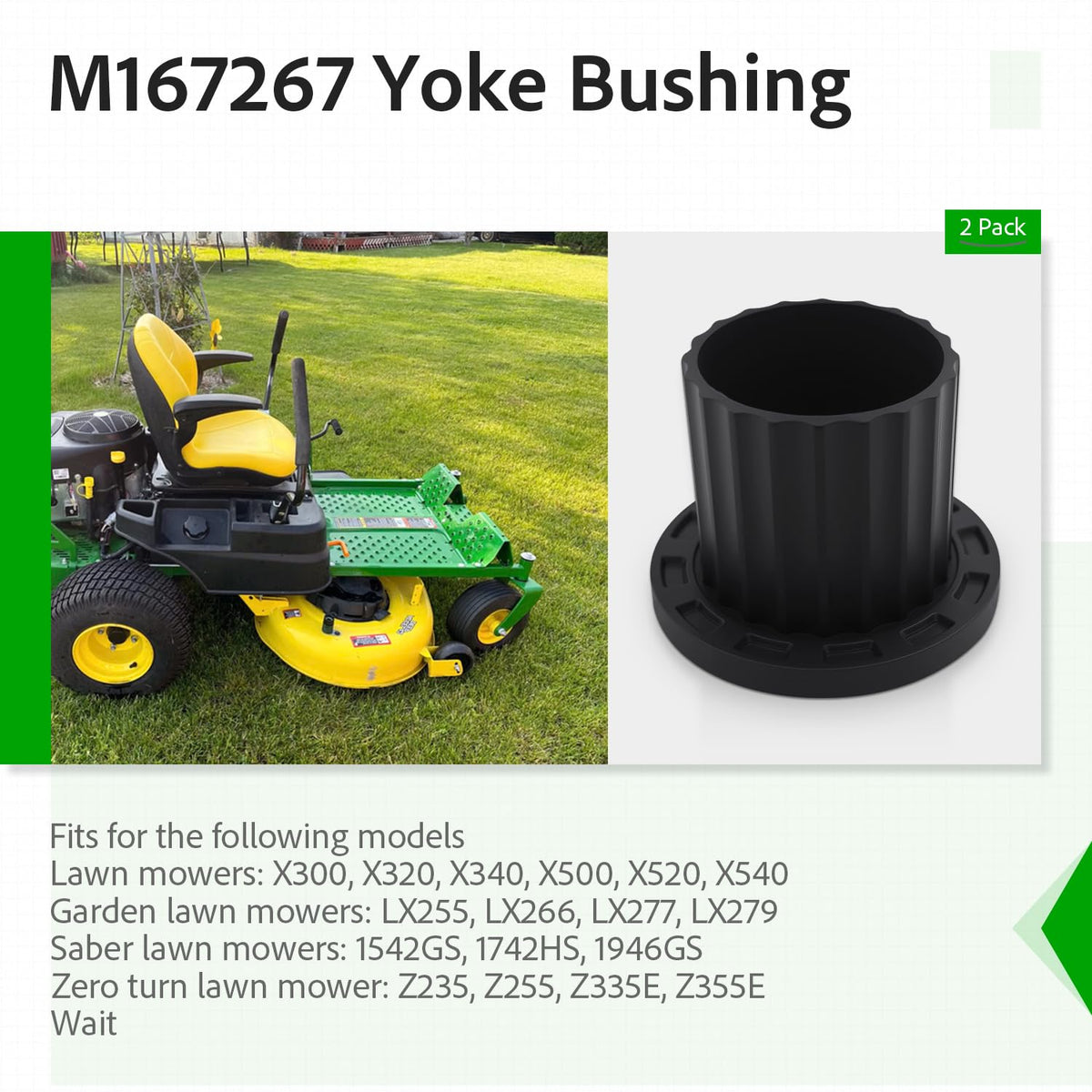Close-up of XVRTJ M167267 bushing shows durable material for Z-series mowers