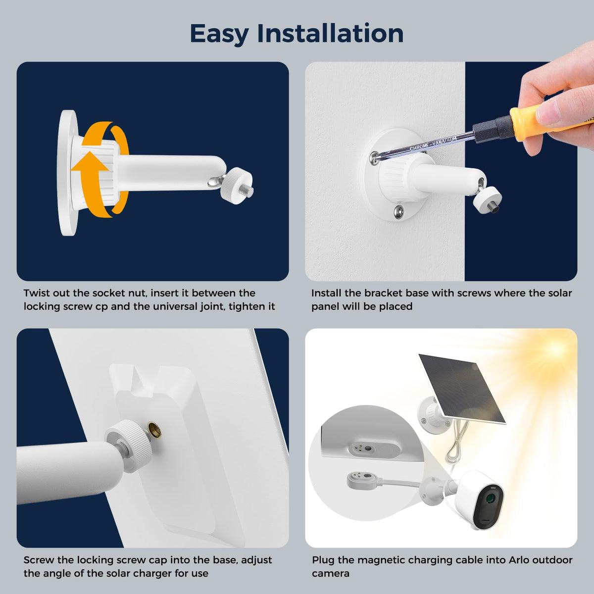 IP65 weatherproof solar panel protecting Arlo charging outdoors