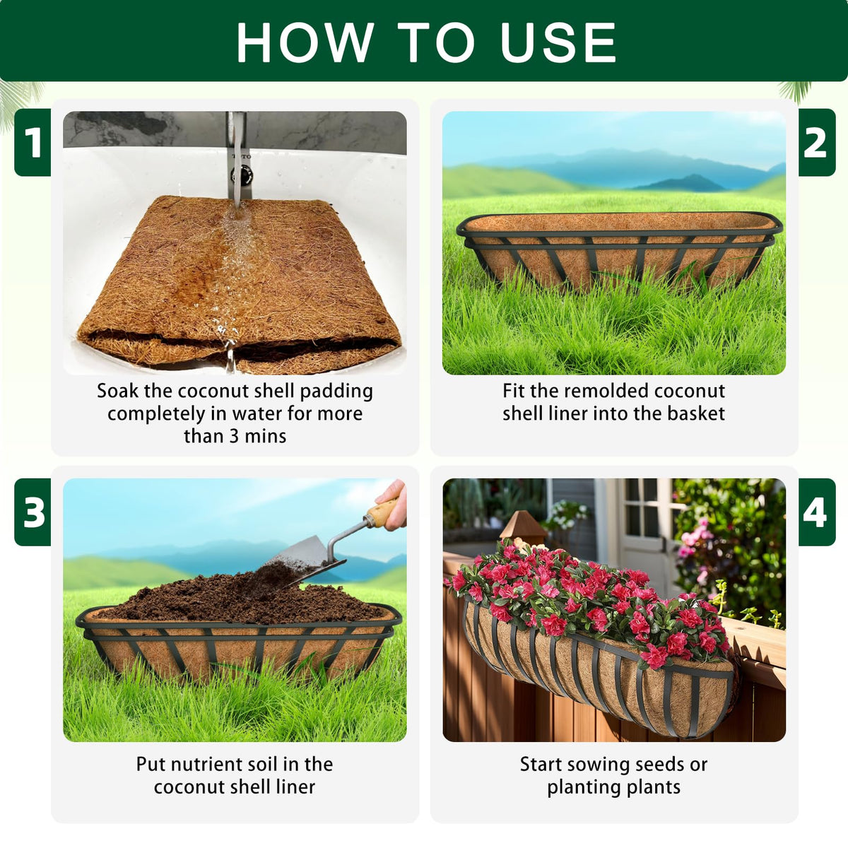 XXINGEM coir liner demonstrates moisture control for plants.